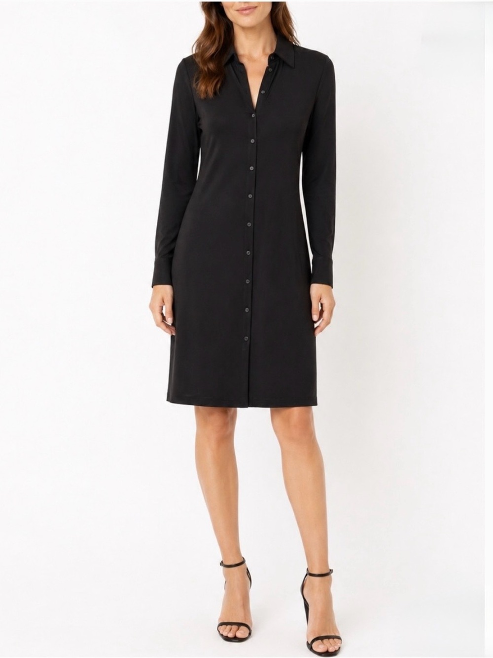 Norma Kamali Timeless Jersey Black Button Down Shirt Dress Long Sleeve